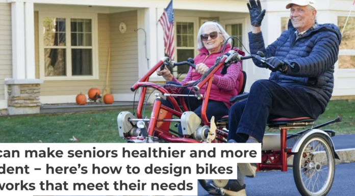 Residents at RiverWoods-Exeter, a senior living complex in New Hampshire, on a two-seat three-wheeled cycle. RiverWoods-Exeter, CC BY-ND